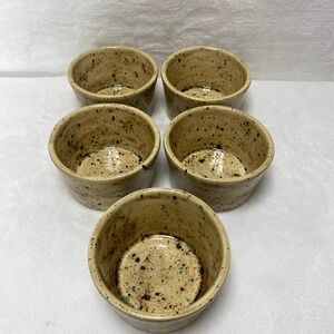 Homemade Stoneware Pottery Set of 5 Ceramic Speckled Tan Small Bowls